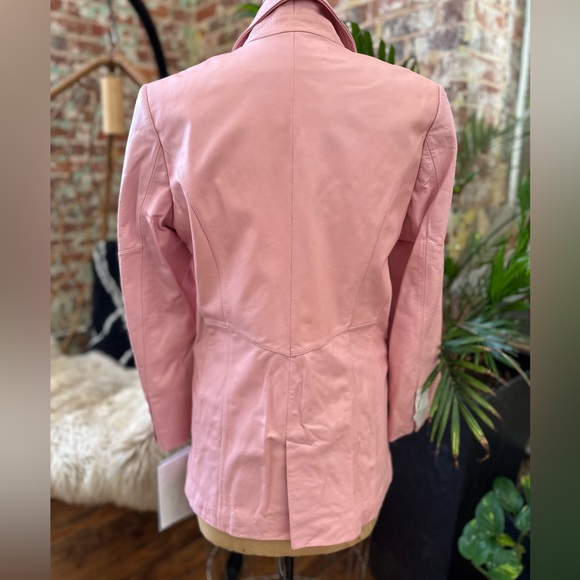 90s Vintage PINK Leather Jacket w/TAGS! Pristine condition! Size x-Sm - Picture 7 of 11